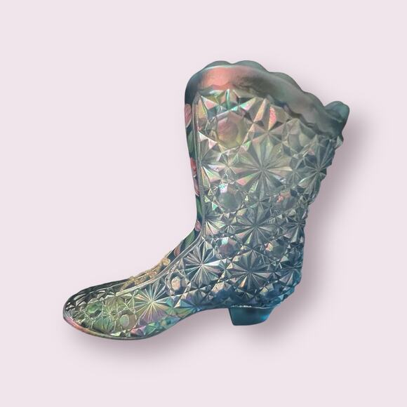 Vintage Fenton Handpainted & Signed Blue Daisy Pattern Boot w/Flowers - Picture 4 of 7